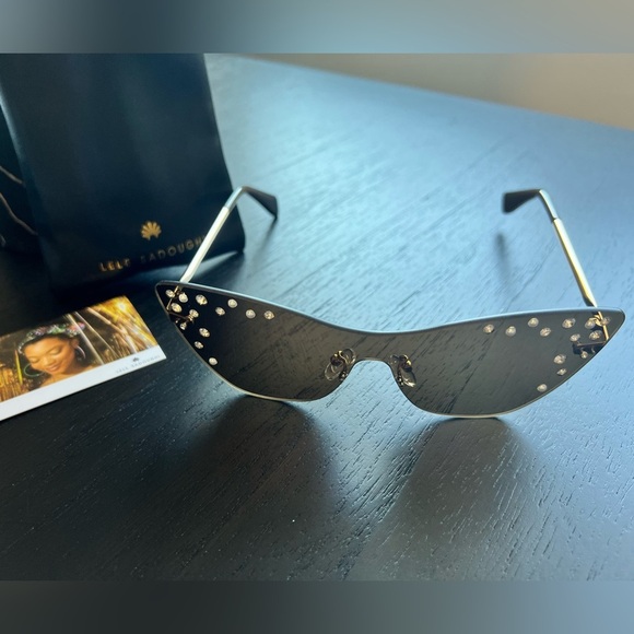 NWT LELE SADOUGHI Downtown Disco Metal Cat Eye Sunglasses -Faux Pearls- Crystals - Picture 3 of 5